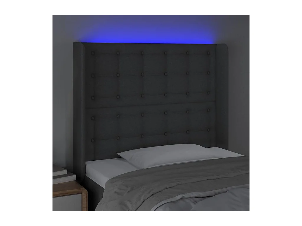 Mueble cabecero | Cabezal de cama | Cabecero con LED de tela gris oscuro 83x16x118/128 cm