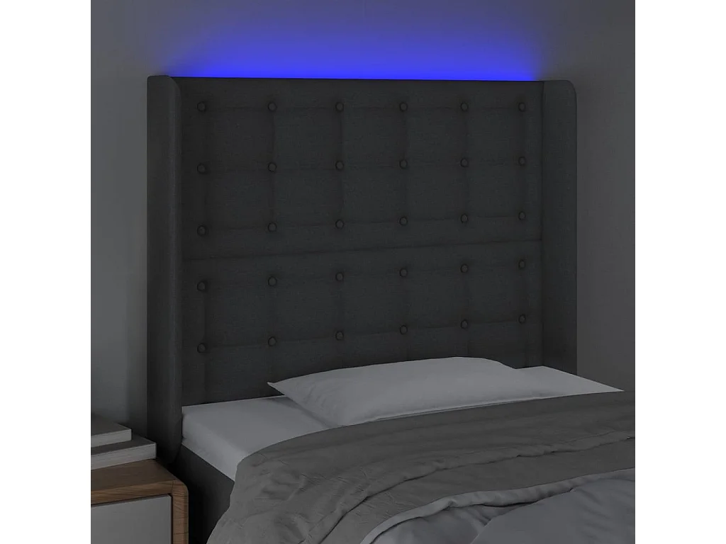 Tête de Lit | Panneau de tête pour lit Moderne à LED Gris foncé 83x16x118/128 cm Tissu