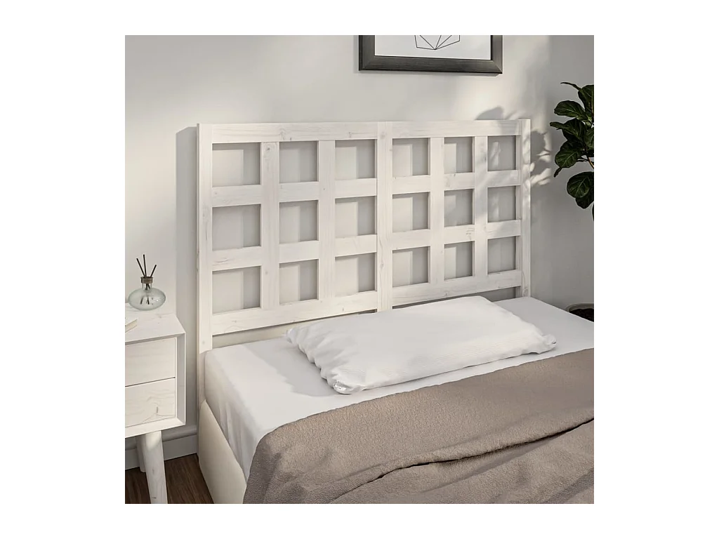 Cabecero de Cama | Cabezal de cama | Mueble de cabecero madera maciza de pino blanco 125,5x4x100 cm