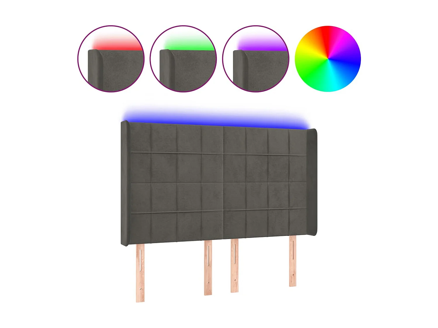 Hoofdbord | Hoofdeinde LED 147x16x118/128 cm fluweel donkergrijs