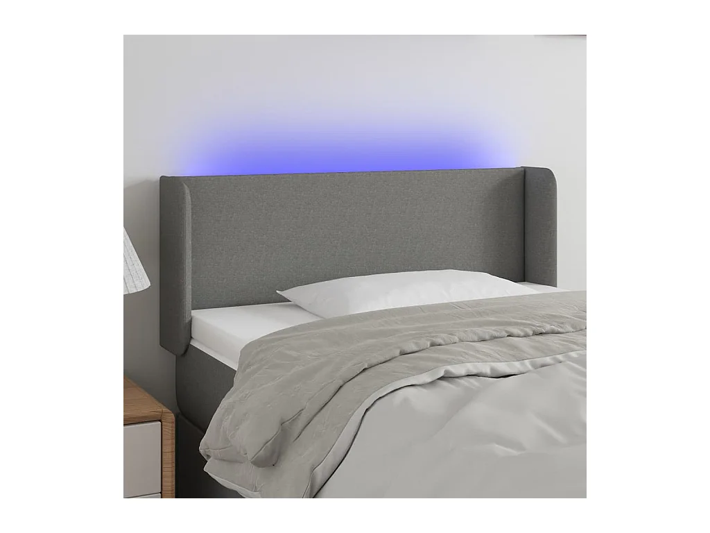Cabecero | Cabezal de Cama | Mueble cabecero con luces LED de tela gris oscuro 93x16x78/88 cm