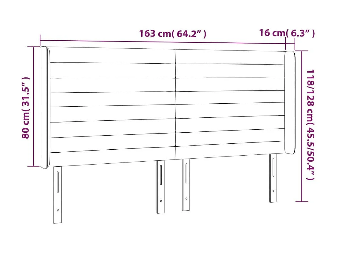 Hoofdbord | Hoofdeinde LED 163x16x118/128 cm fluweel roze
