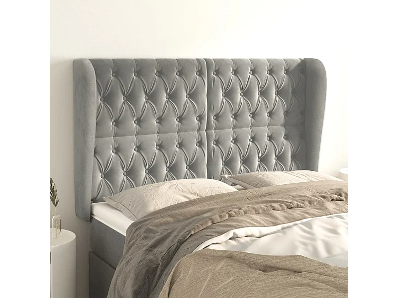 Tête de Lit | Panneau de tête pour lit Moderne avec oreilles Gris clair 163x23x118/128 cm Velours
