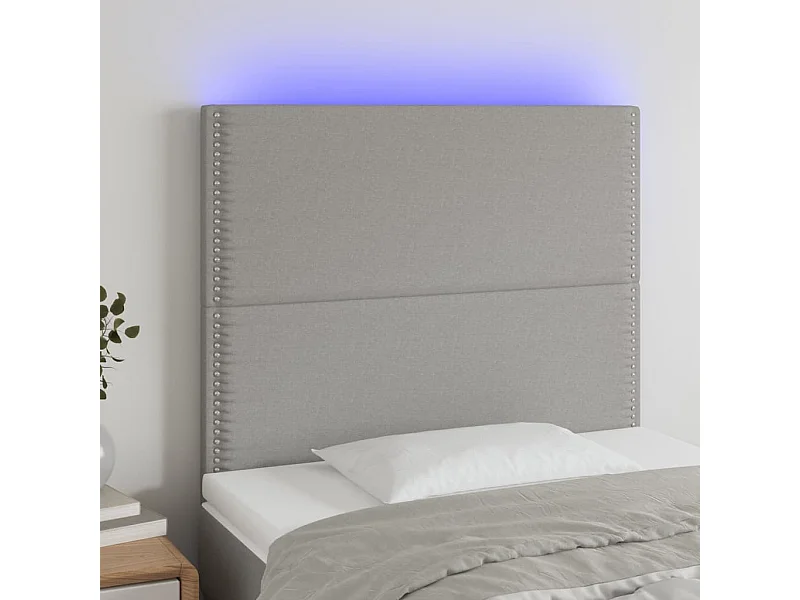 Tête de Lit | Panneau de tête pour lit Moderne à LED Gris clair 100x5x118/128 cm Tissu