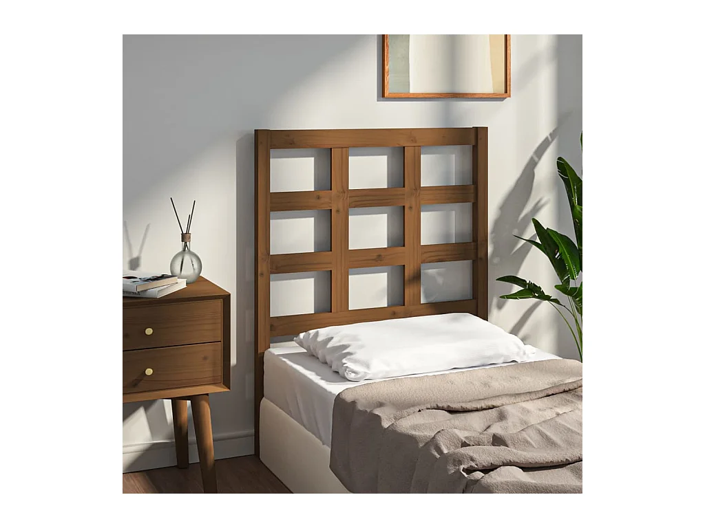 Cabecero de Cama | Cabezal de cama | Mueble de cabecero madera maciza pino marrón miel 80,5x4x100 cm