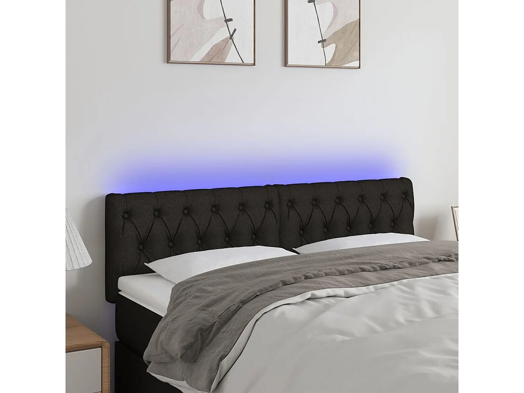 Mueble cabecero | Cabezal de cama | Cabecero con LED de tela negro 160x7x78/88 cm