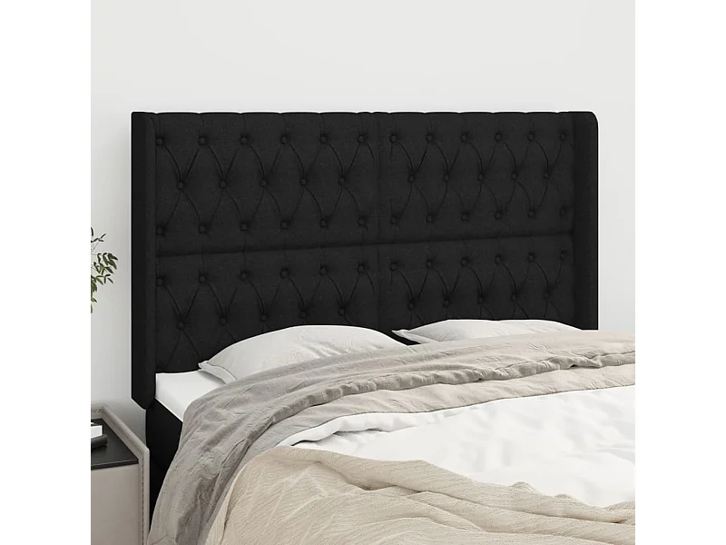 Tête de Lit | Panneau de tête pour lit Moderne avec oreilles Noir 163x16x118/128 cm Tissu