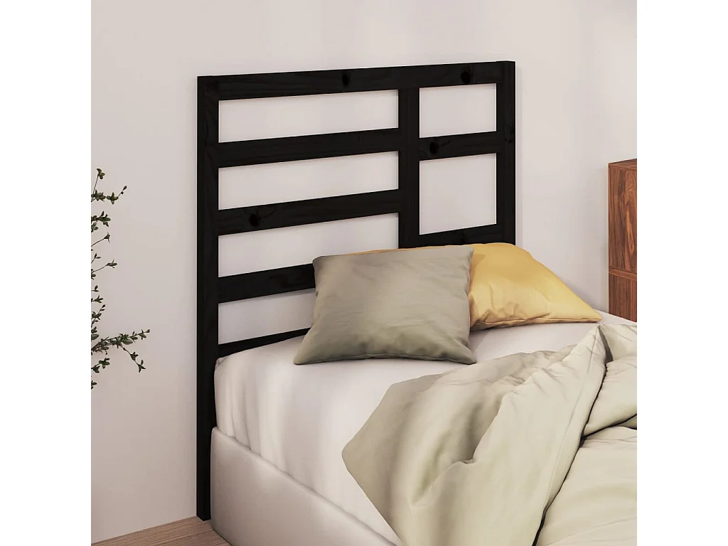 Cabecero de Cama | Cabezal de cama | Mueble de cabecero madera maciza de pino negro 106x4x104 cm