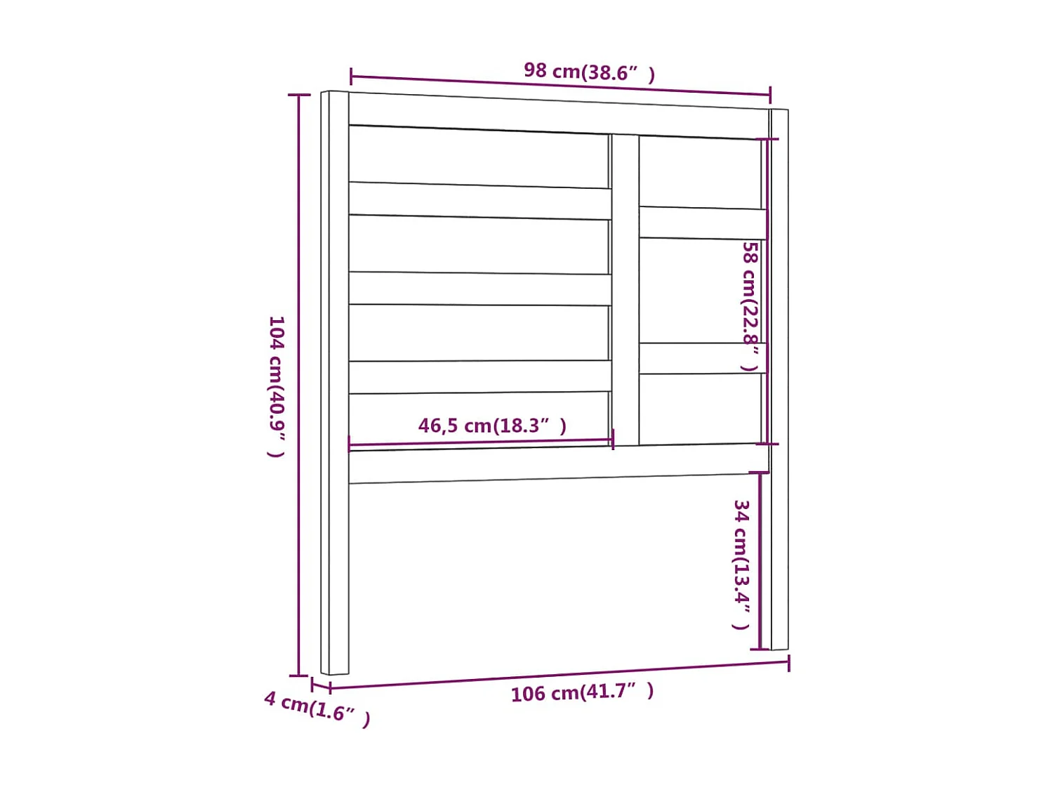 Cabecero de Cama | Cabezal de cama | Mueble de cabecero madera maciza de pino negro 106x4x104 cm