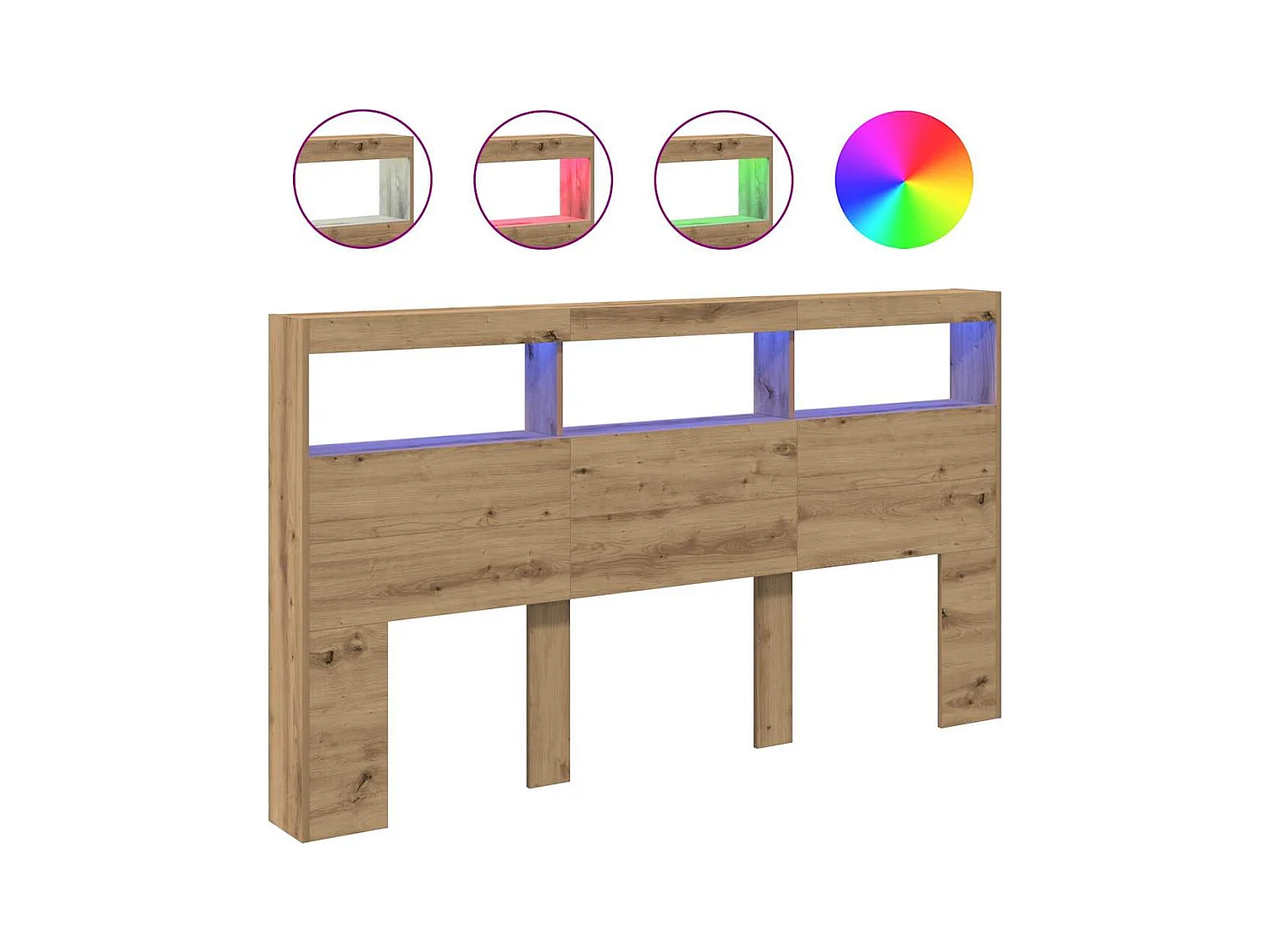 Cabecero de Cama | Cabezal de cama | Mueble de cabecero con LED roble artesanal 180x17x102 cm