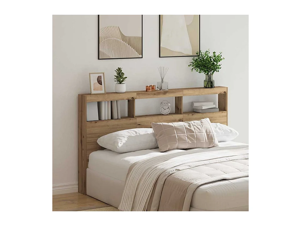 Cabecero de Cama | Cabezal de cama | Mueble de cabecero con LED roble artesanal 180x17x102 cm