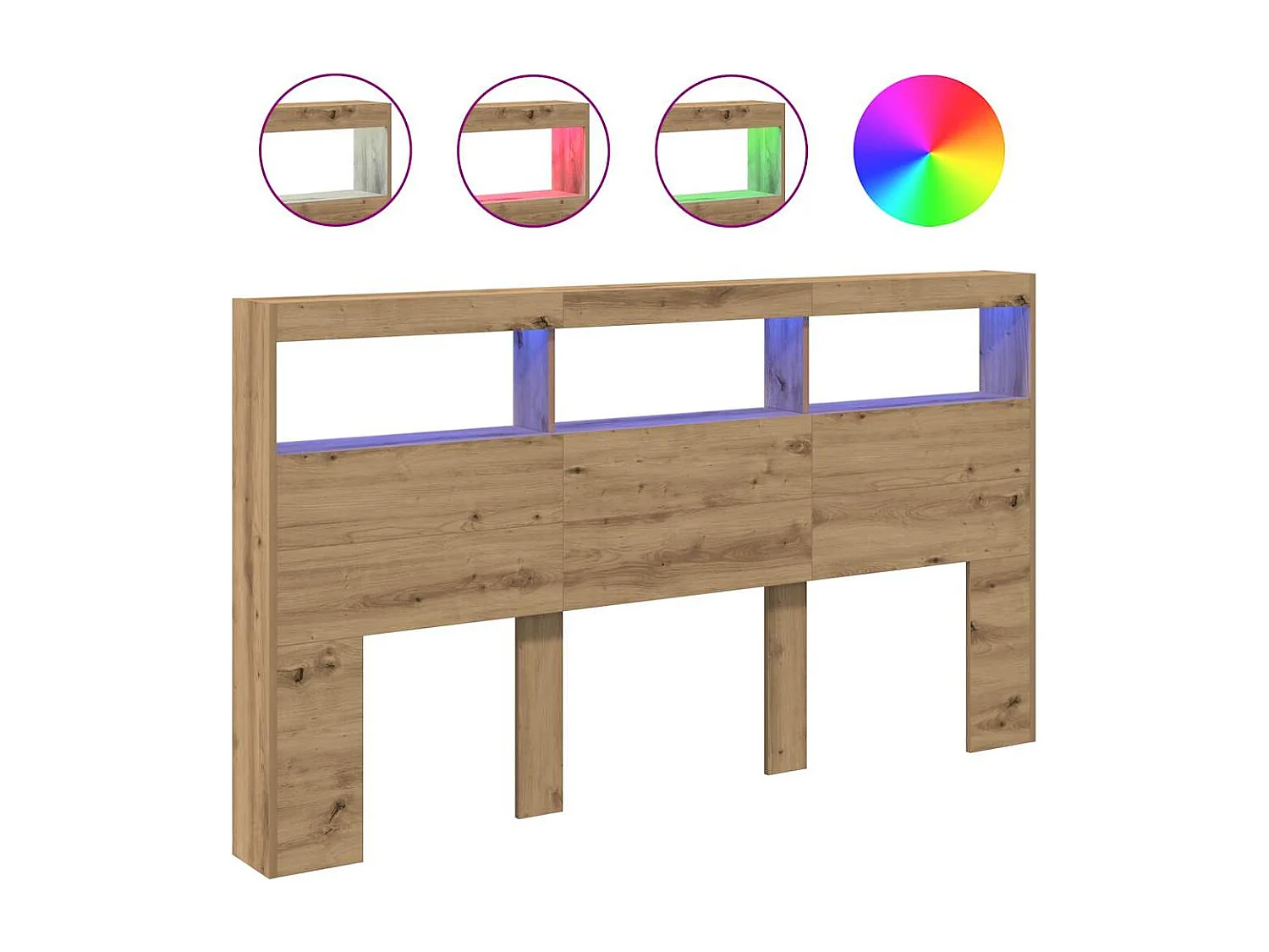 Tête de Lit avec rangement | Armoire de tête de lit avec LED chêne artisanal 180x17x102 cm