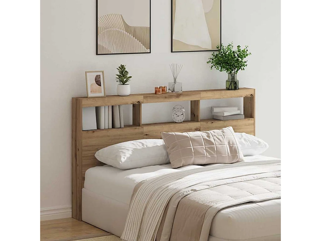 Tête de Lit avec rangement | Armoire de tête de lit avec LED chêne artisanal 180x17x102 cm
