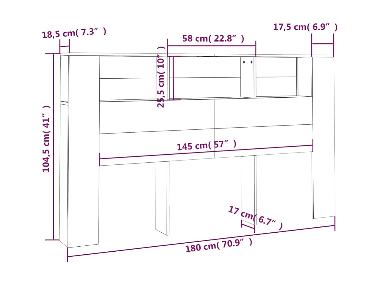 Cabecero de Cama | Cabezal de Cama | Mueble cabecero gris hormigón 180x18,5x104,5 cm