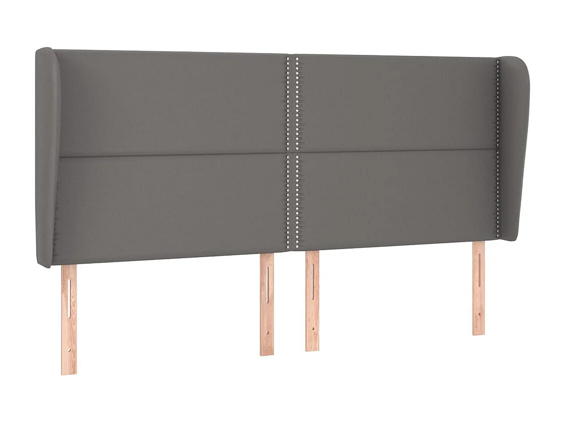 Cabecero | Cabezal de Cama | Mueble cabecero con orejas cuero sintético gris 183x23x118/128cm