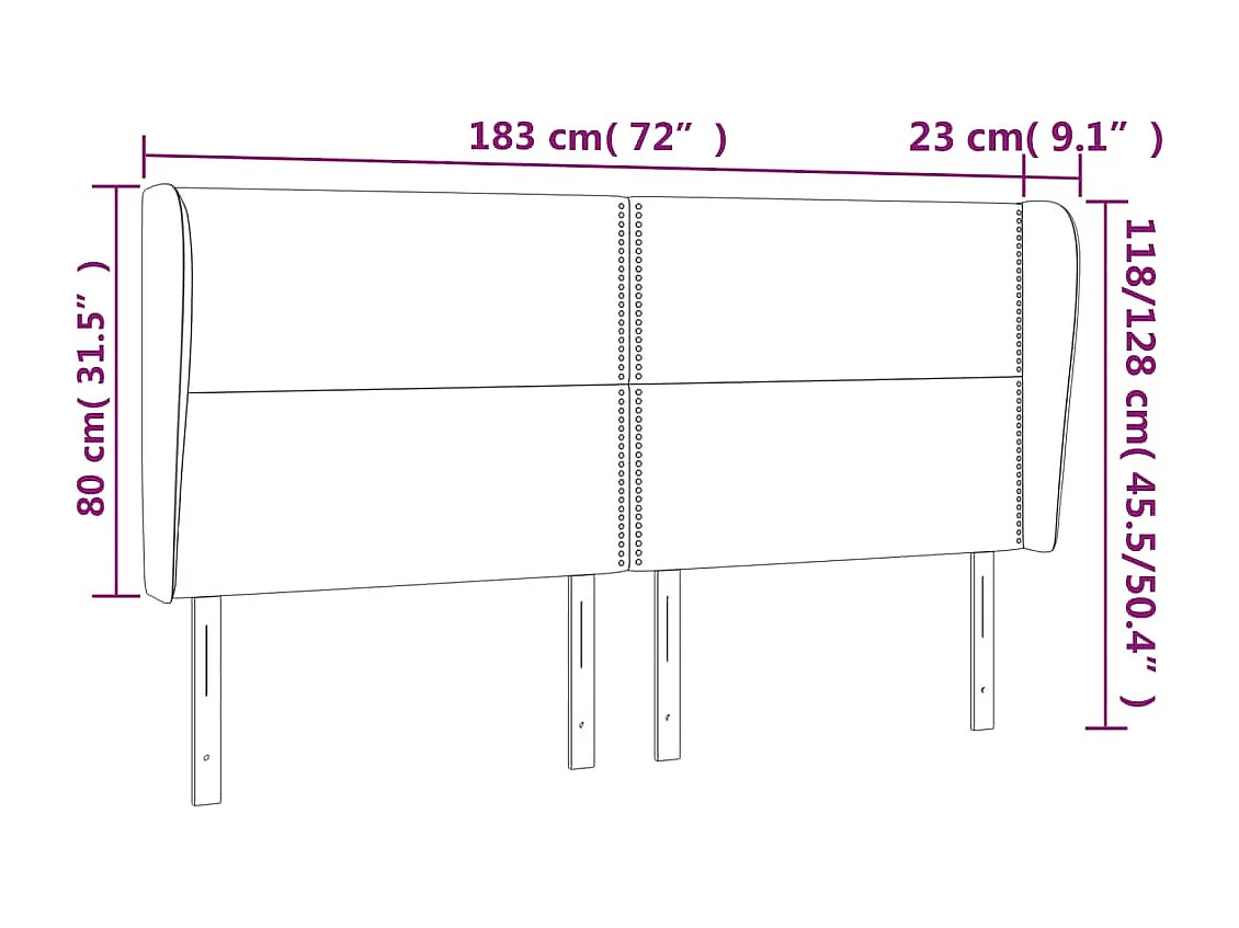 Cabecero | Cabezal de Cama | Mueble cabecero con orejas cuero sintético gris 183x23x118/128cm
