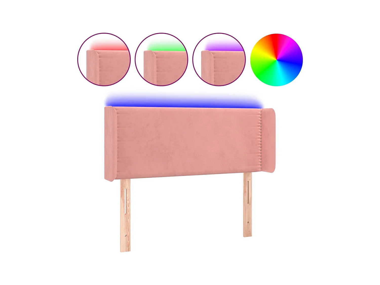 Cabecero | Cabezal de Cama | Mueble cabecero con LED de terciopelo rosa 103x16x78/88 cm