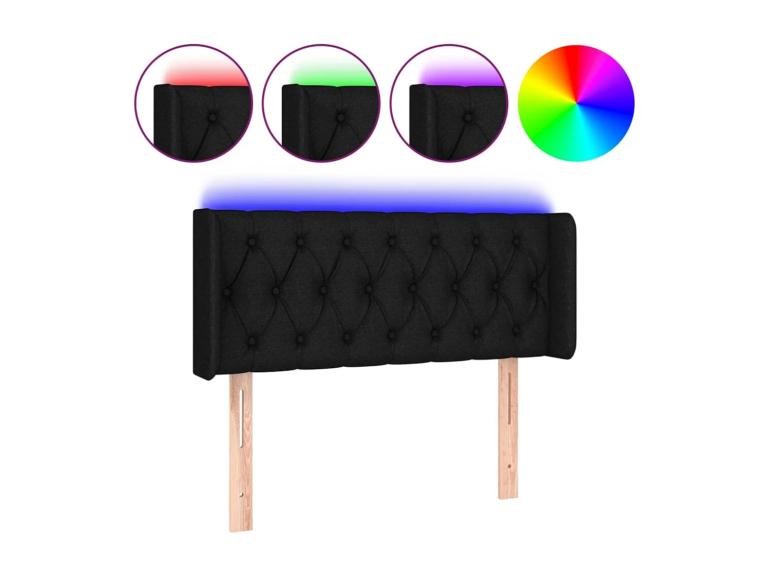 Tête de Lit | Panneau de tête pour lit Moderne à LED Noir 93x16x78/88 cm Tissu