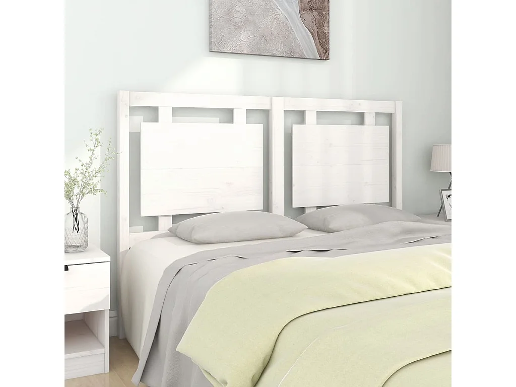 Tête de Lit | Panneau de tête pour lit Moderne Blanc 145,5x4x100 cm Bois massif de pin