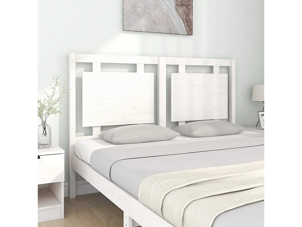 Tête de Lit | Panneau de tête pour lit Moderne Blanc 145,5x4x100 cm Bois massif de pin