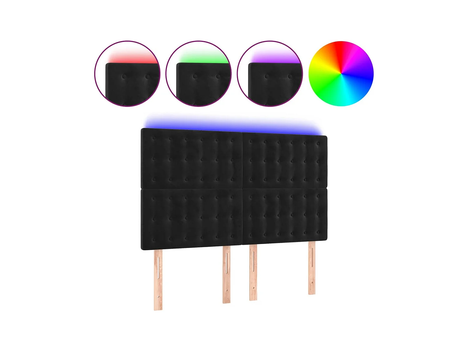 Cabecero | Cabezal de Cama | Mueble cabecero con luces LED terciopelo negro 144x5x118/128 cm