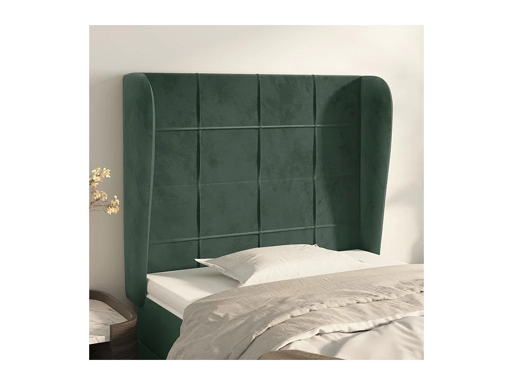 Cabecero | Cabezal de Cama | Mueble cabecero con orejas de terciopelo verde oscuro 83x23x118/128 cm