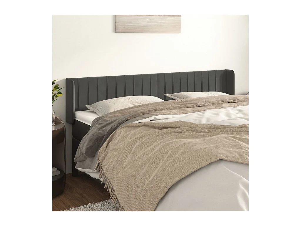 Mueble cabecero | Cabezal de cama | Cabecero de terciopelo gris oscuro 163x16x78/88 cm