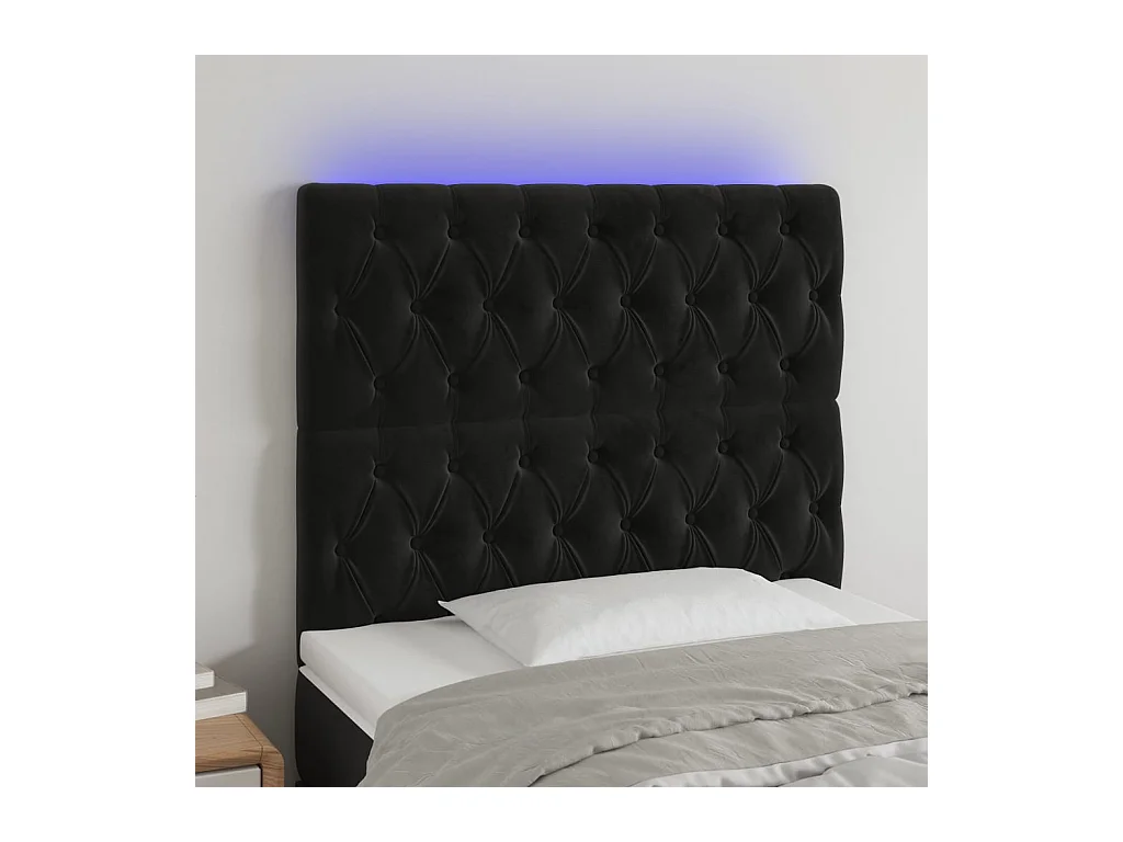 Cabecero | Cabezal de Cama | Mueble cabecero con luces LED terciopelo negro 100x7x118/128 cm