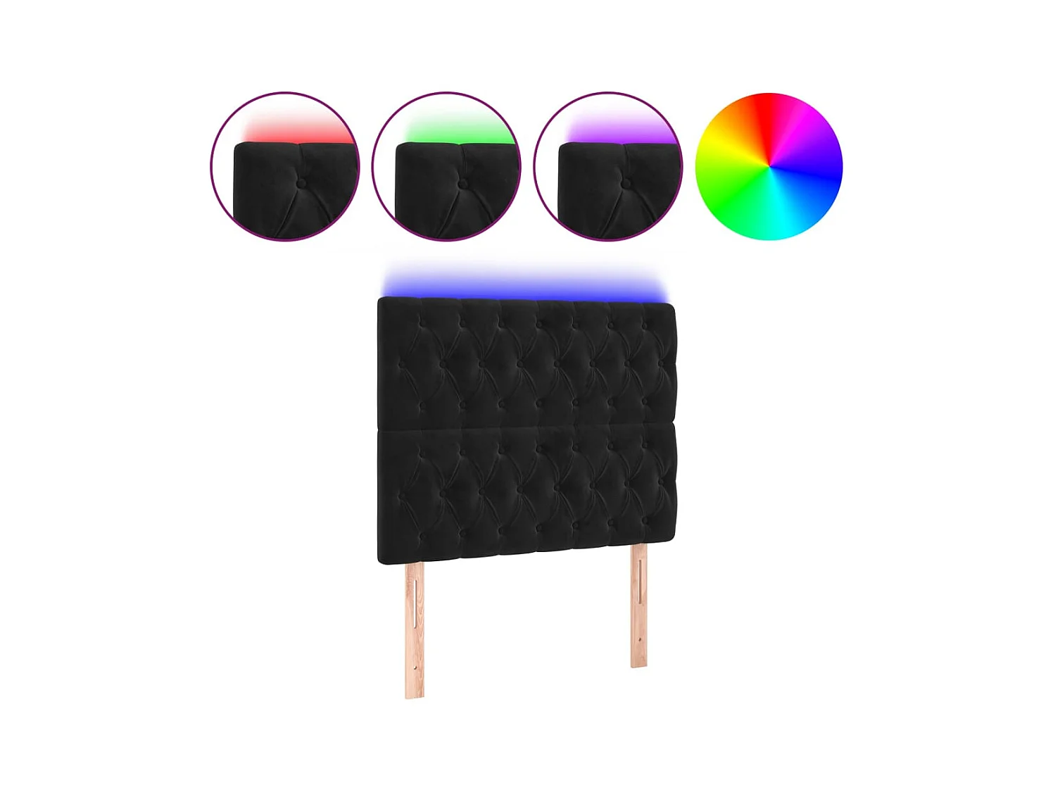 Cabecero | Cabezal de Cama | Mueble cabecero con luces LED terciopelo negro 100x7x118/128 cm