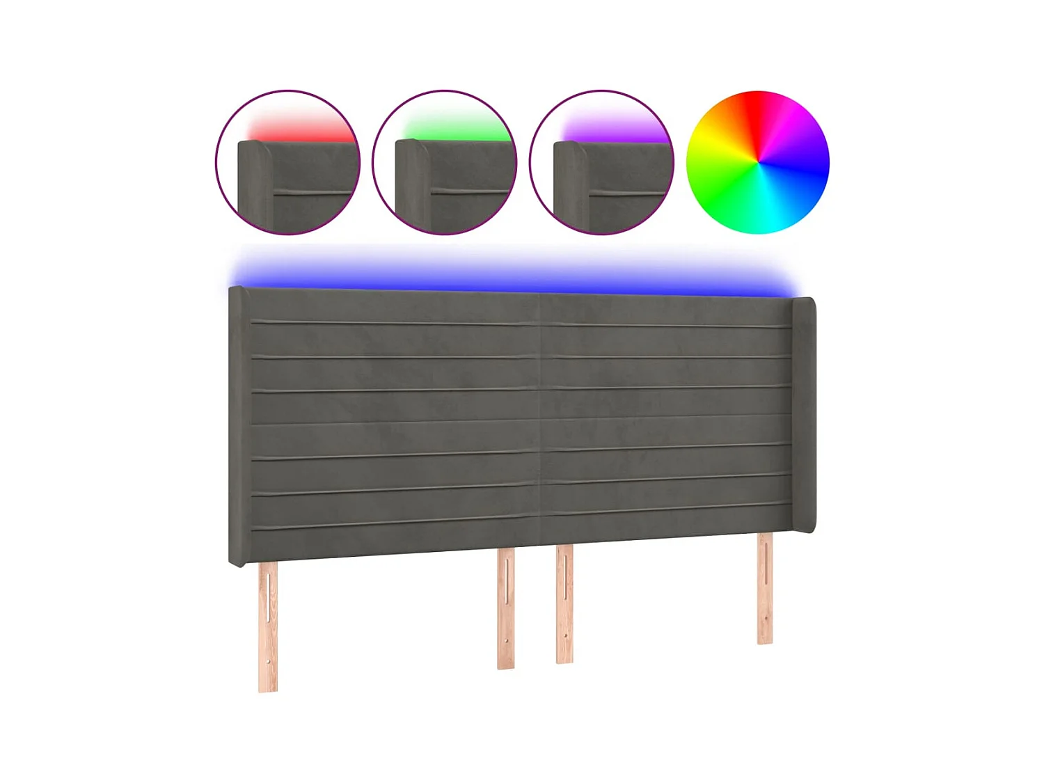 Cabecero | Cabezal de Cama | Mueble cabecero con LED de terciopelo gris oscuro 183x16x118/128 cm