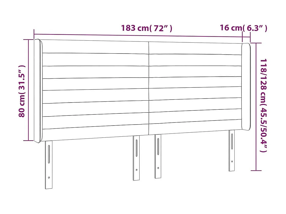 Hoofdbord | Hoofdeinde LED 183x16x118/128 cm fluweel donkergrijs