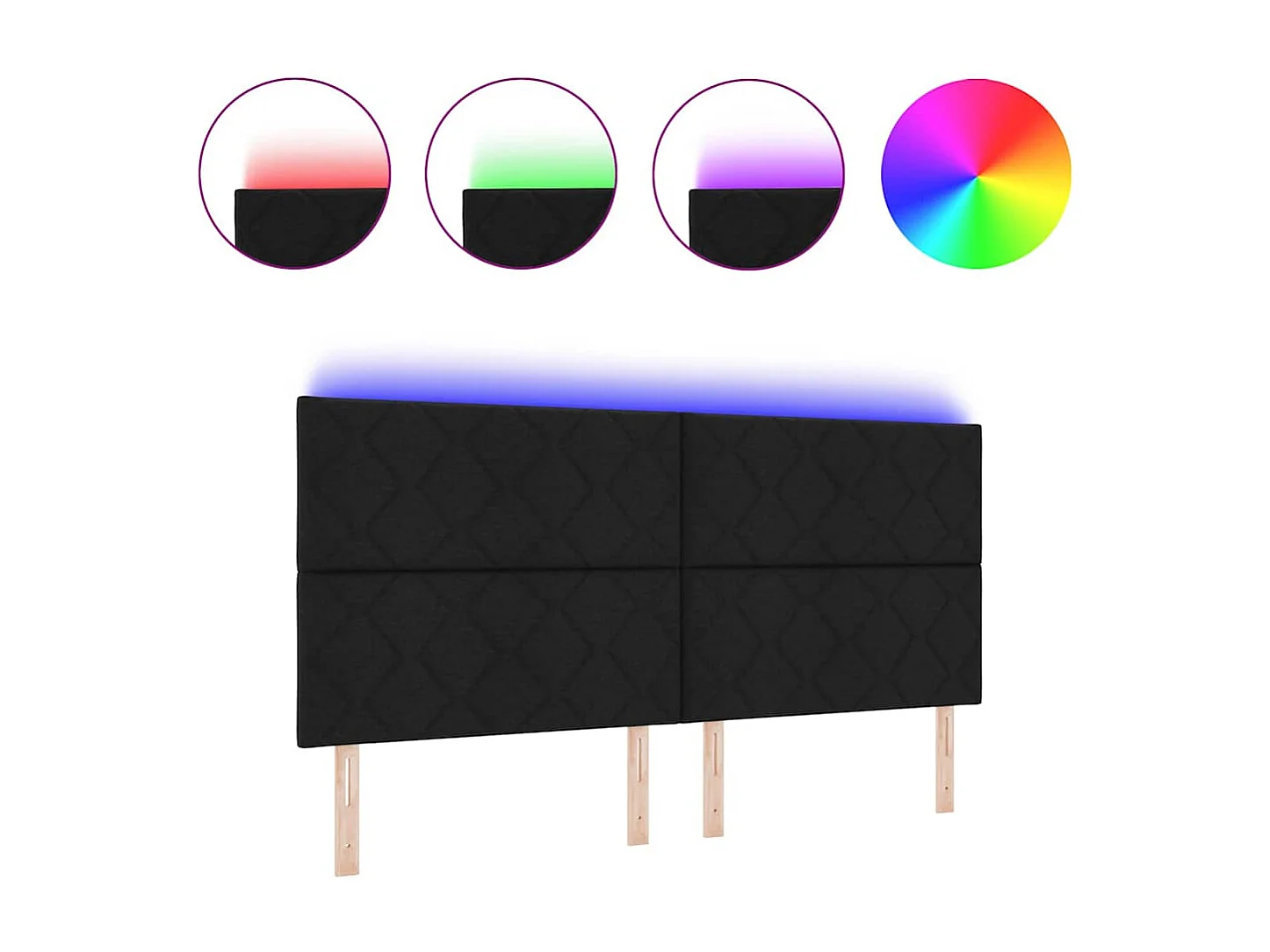 Tête de Lit | Panneau de tête pour lit Moderne avec des lumières à LED Réglable Noir 200 cm tissu