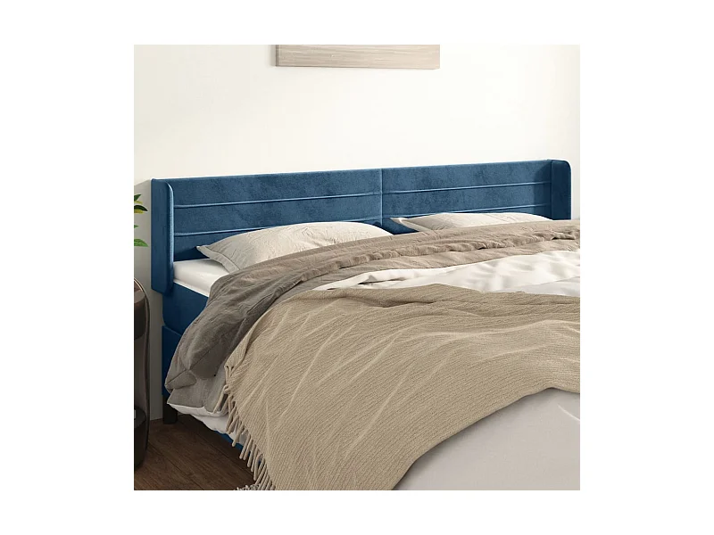 Mueble cabecero | Cabezal de cama | Cabecero de terciopelo azul oscuro 163x16x78/88 cm