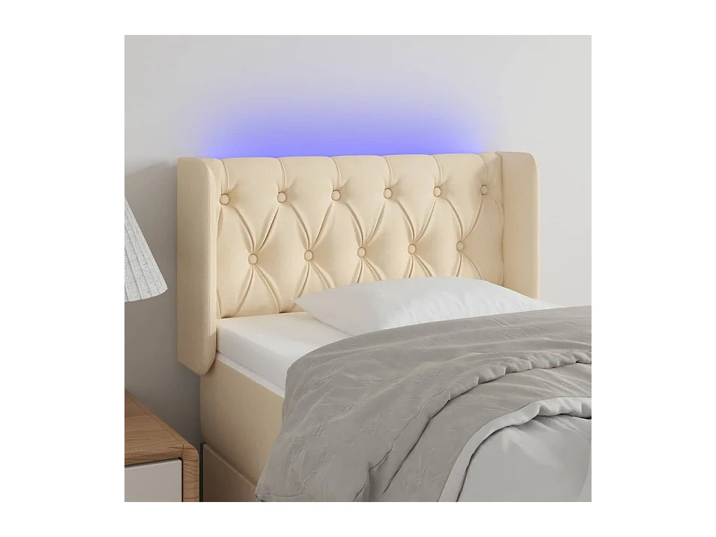 Mueble cabecero | Cabezal de cama | Cabecero con LED de tela crema 83x16x78/88 cm