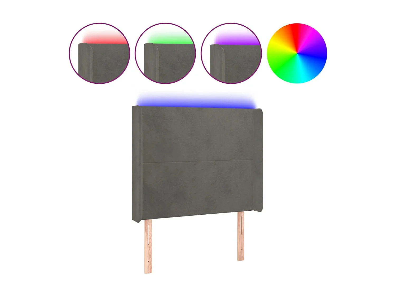 Hoofdbord | Hoofdeinde LED 83x16x118/128 cm fluweel donkergrijs