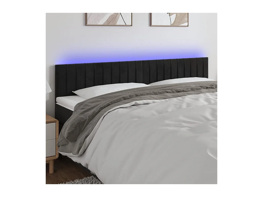 Cabecero | Cabezal de Cama | Mueble cabecero con LED de terciopelo negro 180x5x78/88 cm