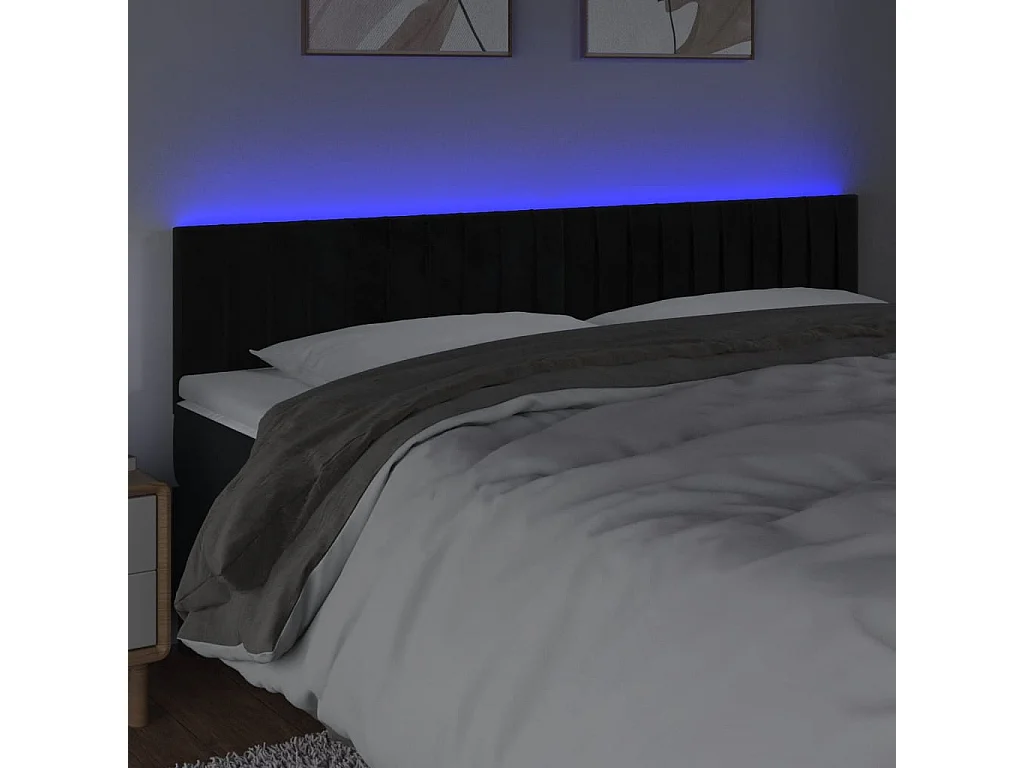 Hoofdbord | Hoofdeinde LED 180x5x78/88 cm fluweel zwart