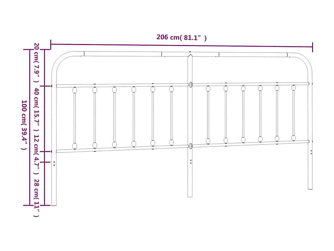 Mueble cabecero | Cabezal de cama | Cabecero de metal negro 200 cm