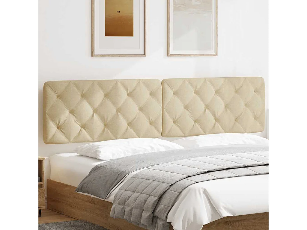 Cabecero de Cama | Cabezal de cama | Mueble de cabecero acolchado tela crema 200 cm