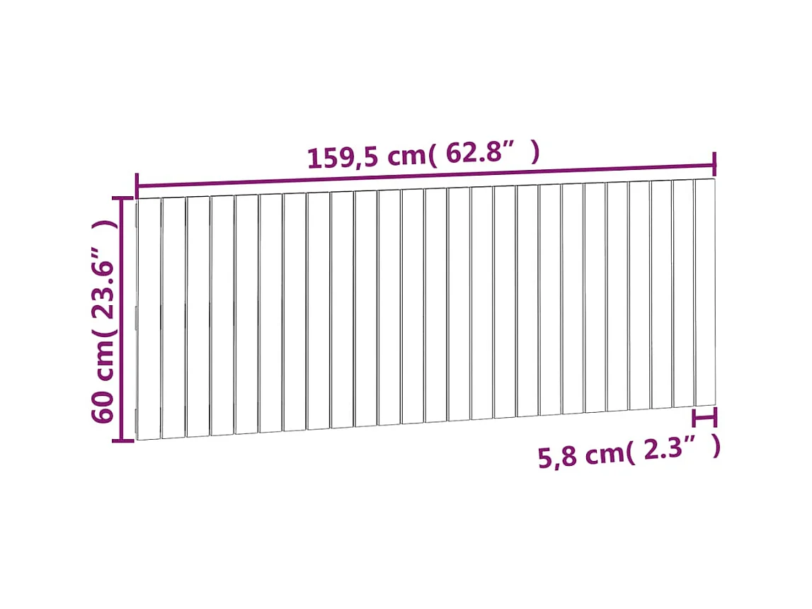 Cabecero de Cama | Cabezal de cama | Mueble de cabecero pared madera maciza pino blanco 159,5x3x60 cm