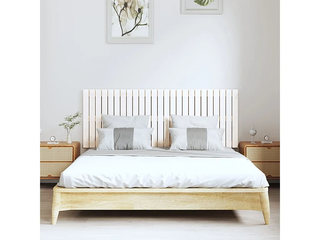 Tête de lit murale | Panneau de tête pour lit Moderne  Blanc 159,5x3x60 cm Bois massif de pin