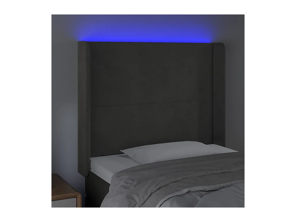 Cabecero | Cabezal de Cama | Mueble cabecero con LED de terciopelo gris oscuro 93x16x118/128 cm