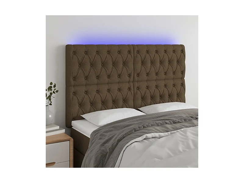 Cabecero | Cabezal de Cama | Mueble cabecero con luces LED tela marrón oscuro 160x7x118/128 cm
