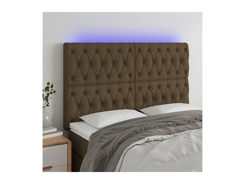 Cabecero | Cabezal de Cama | Mueble cabecero con luces LED tela marrón oscuro 160x7x118/128 cm