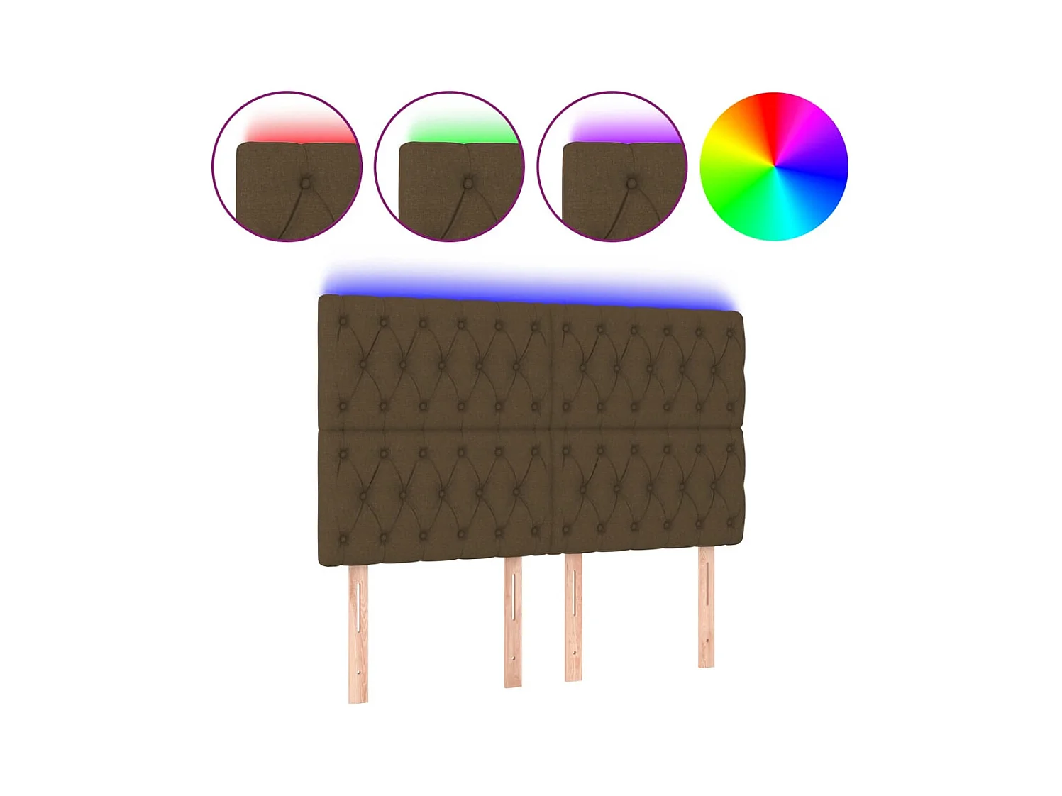 Cabecero | Cabezal de Cama | Mueble cabecero con luces LED tela marrón oscuro 160x7x118/128 cm