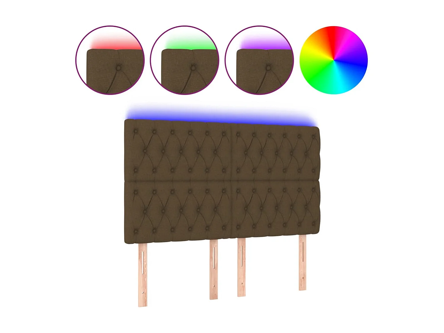 Tête de Lit | Panneau de tête pour lit Moderne à LED Marron foncé 160x7x118/128 cm Tissu