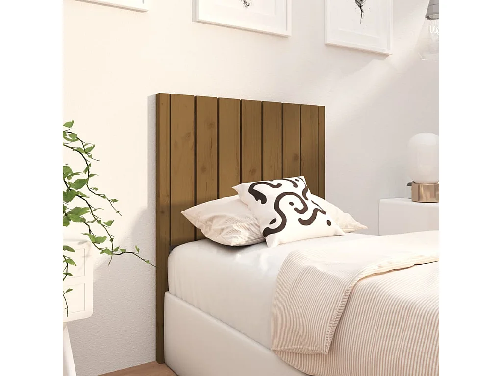 Cabecero de Cama | Cabezal de cama | Mueble de cabecero madera maciza pino marrón miel 80,5x4x100 cm