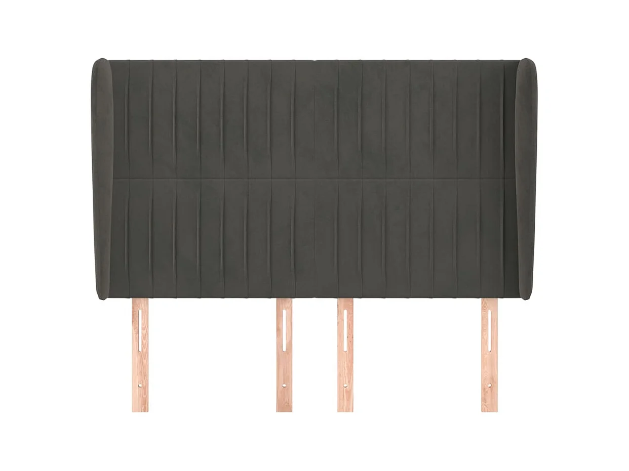 Cabecero | Cabezal de Cama | Mueble cabecero con orejas de terciopelo gris oscuro 147x23x118/128 cm