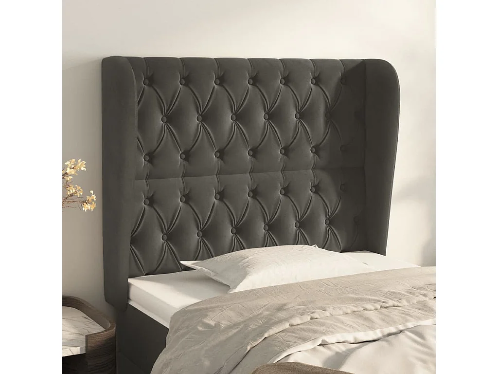 Tête de Lit | Panneau de tête pour lit Moderne avec oreilles Gris foncé 93x23x118/128 cm Velours