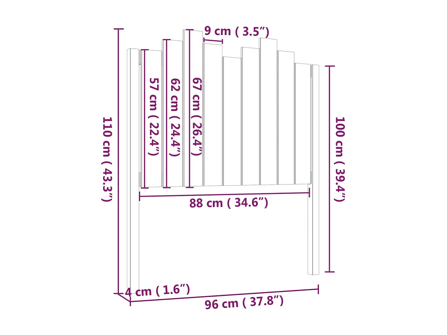 Tête de Lit | Panneau de tête pour lit Moderne Noir 96x4x110 cm Bois massif de pin